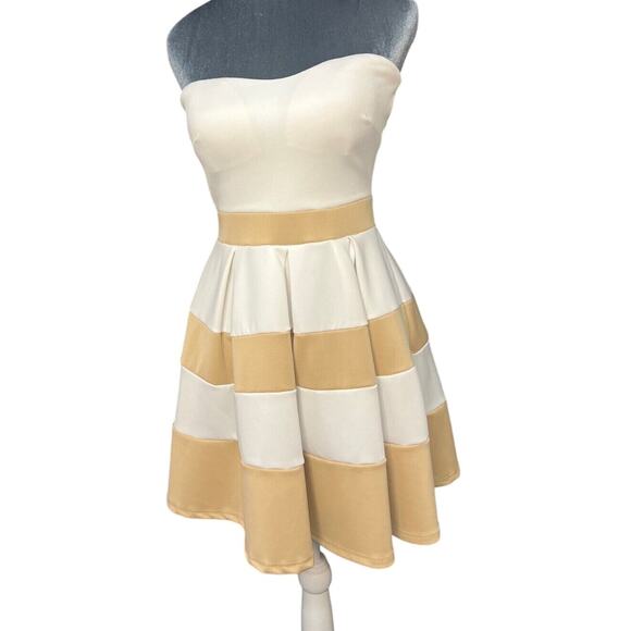 Windsor Strapless White&Beige Striped Dress Sz Small See Descrip! - Picture 1 of 5
